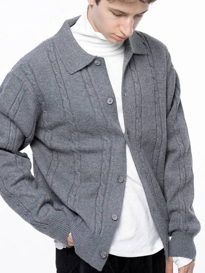 Men s M243OT02GR Dense Cable Collar Neck Knit Button Cardigan Gray - CHANCE'S NOI - BALAAN 2