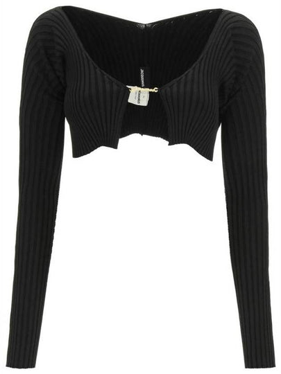 La Maille Pralu Micro Charm Logo Cardigan Black - JACQUEMUS - BALAAN 2