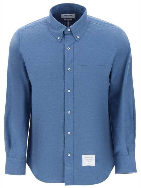 Men's Flannel Back Stripe Straight Fit Cotton Long Sleeve Shirt Dark Blue - THOM BROWNE - BALAAN 1