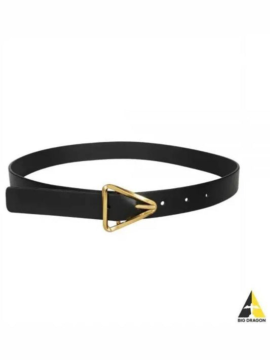 Grasp Gold Triangular Buckle Leather Belt Black - BOTTEGA VENETA - BALAAN 2