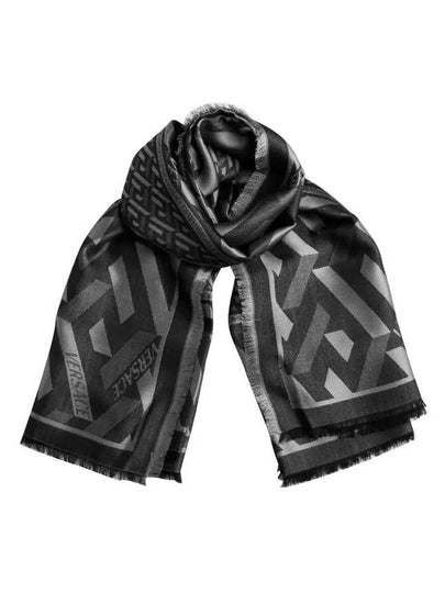 La Greca Geometric Pattern Silk Scarf Grey - VERSACE - BALAAN 2