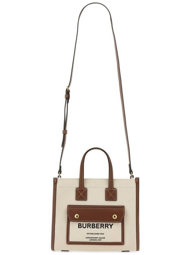 Mini Two-Tone Canvas and Leather Freya Tote Bag Natural Tan - BURBERRY - BALAAN 4