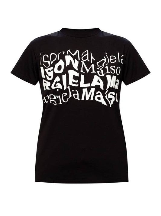 Women's Distorted Logo Print Short Sleeve T-Shirt Black - MAISON MARGIELA - BALAAN 1