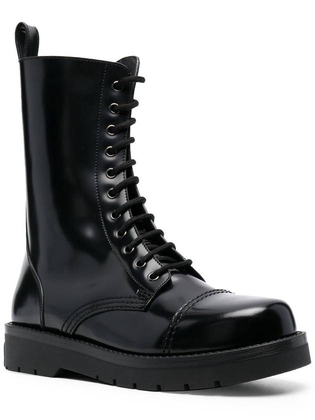 Camden Brushed Leather Worker Boots Black - VALENTINO - BALAAN 5