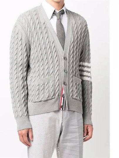 Diagonal Cable V-Neck Knit Cardigan Light Grey - THOM BROWNE - BALAAN 2