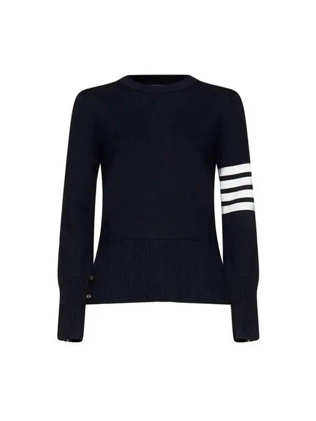 Milano Stitch Crewneck 4-Bar Cotton Crepe Knit Top Navy - THOM BROWNE - BALAAN 2