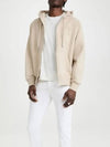 Men's Heart Embroidered Logo Zip-Up Hoodie Beige - AMI - BALAAN 8