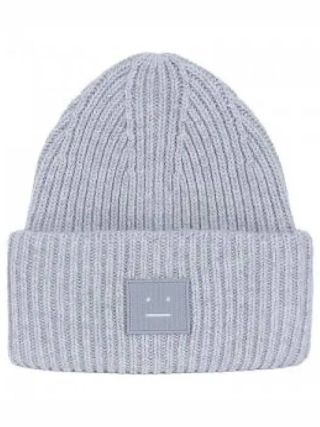 Face Patch Ribbed Wool Beanie Grey - ACNE STUDIOS - BALAAN 2