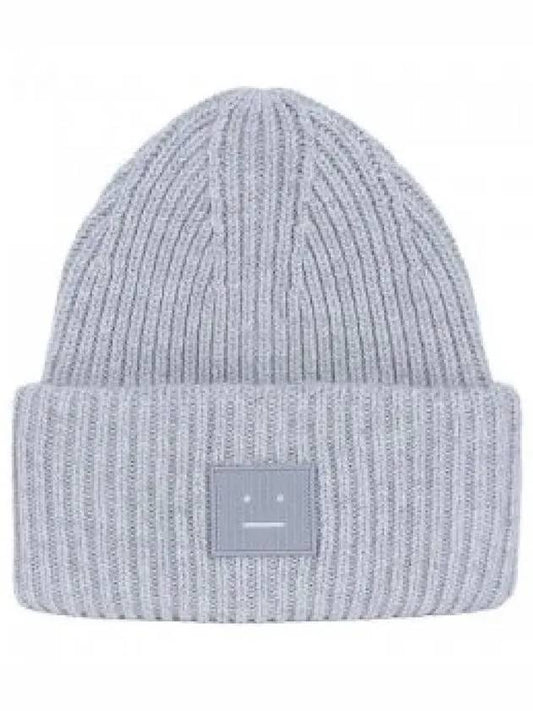 Face Patch Ribbed Wool Beanie Grey - ACNE STUDIOS - BALAAN 2