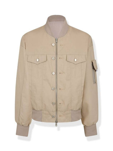 Unisex Reversible Denim Ma 1 Bomber Jacket Light Beige - NUAKLE - BALAAN 1