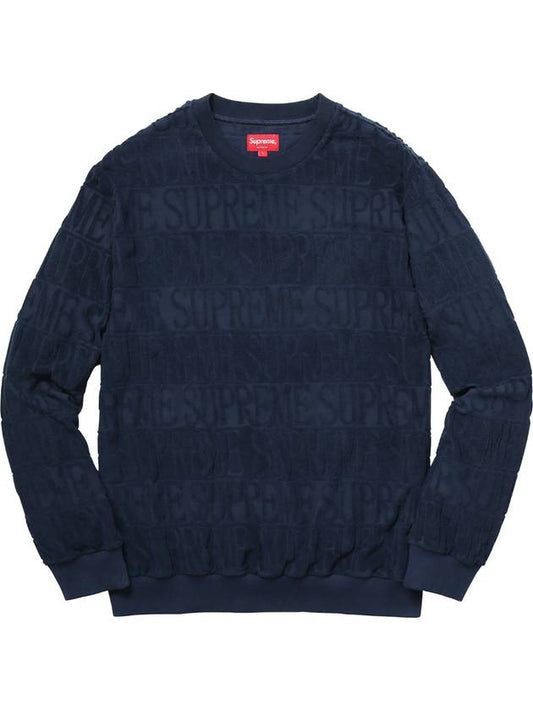 Logo Stripe Terry Crewneck Navy - SUPREME - BALAAN 1