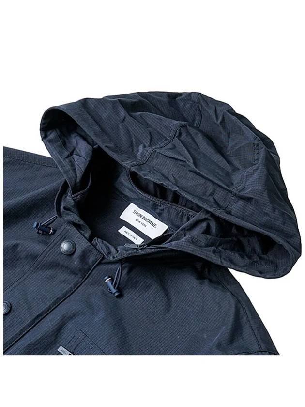 multi-pocket ripstop hooded jacket navy - THOM BROWNE - BALAAN.