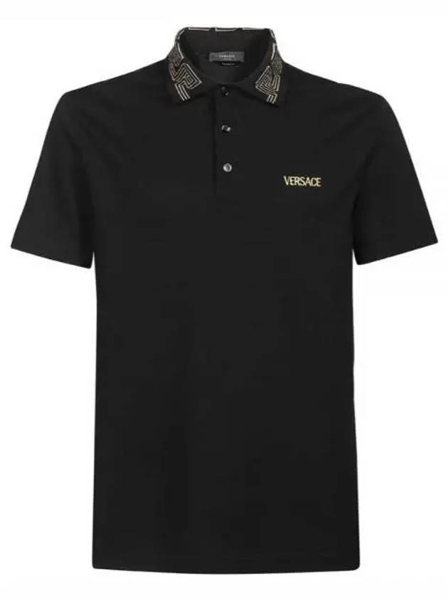 Embroidered logo polo short sleeve t shirt black 1006038 1A041321 - VERSACE - BALAAN 1