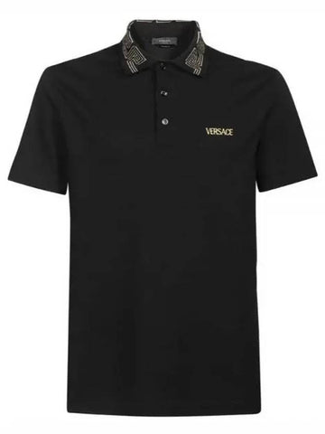 Embroidered logo polo short sleeve t shirt black 1006038 1A041321 - VERSACE - BALAAN 1