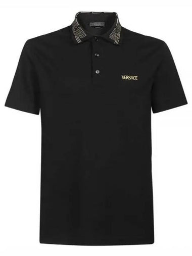 Embroidered logo polo short sleeve t shirt black 1006038 1A041321 - VERSACE - BALAAN 1