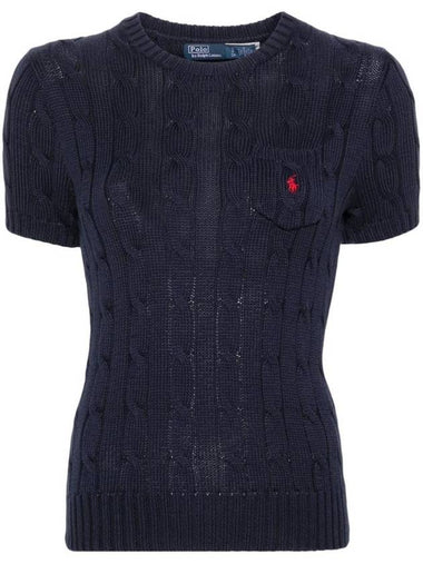 Embroidered Pony Pocket Knit Top Navy - POLO RALPH LAUREN - BALAAN 1