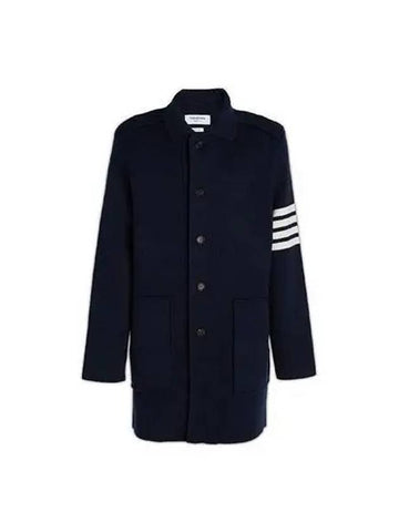 Diagonal armband interlock cotton cashmere overcoat navy MKJ098A Y3028 - THOM BROWNE - BALAAN 1