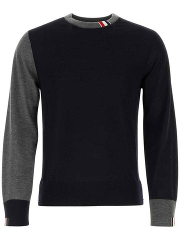 Tonal Crew Neck Virgin Wool Knit Top Grey Navy - THOM BROWNE - BALAAN 1