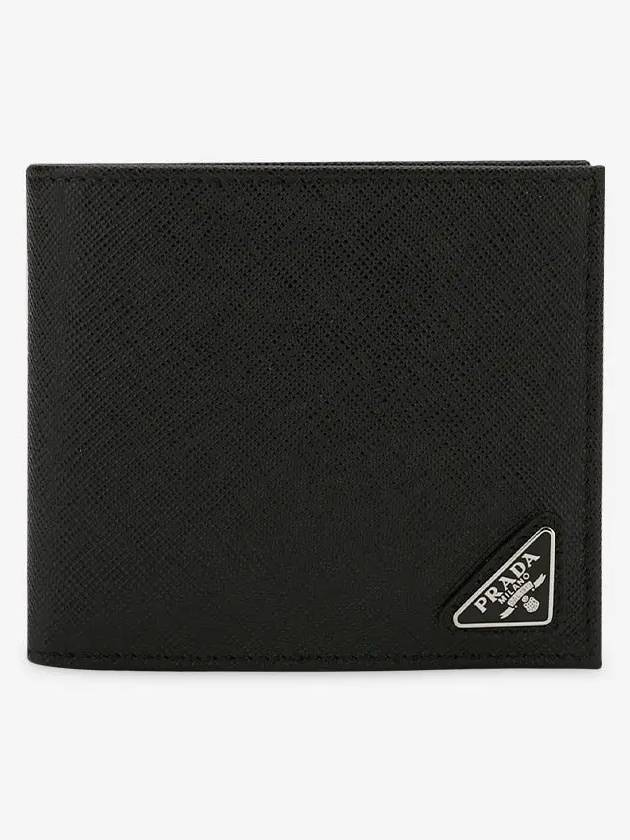 Triangle Logo Saffiano Half Wallet Black - PRADA - BALAAN 3