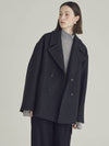 Women's Wool Overfit Half Double Peacoat Charcoal - MOTH - BALAAN 2