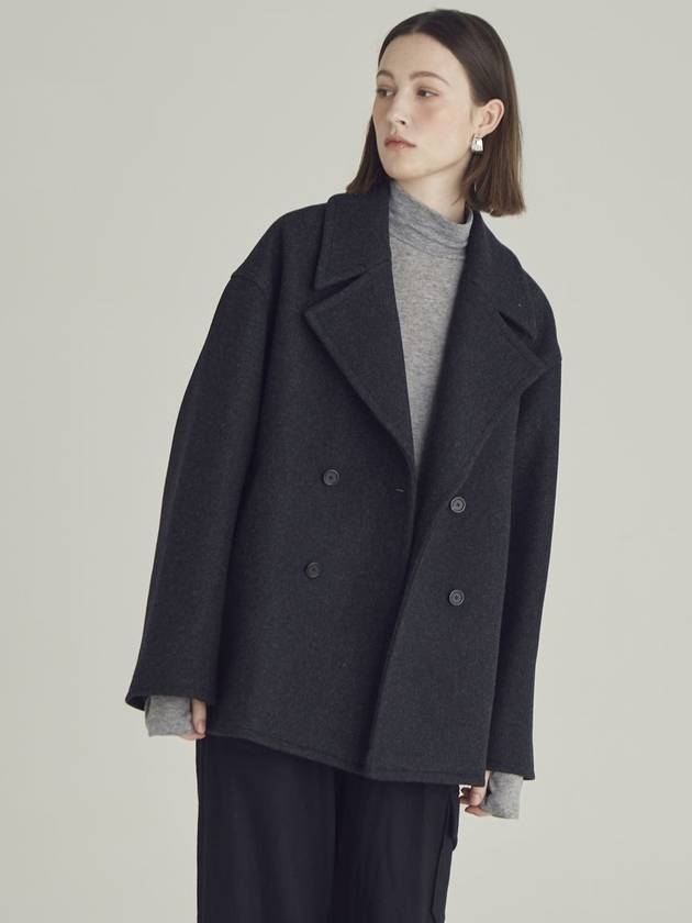 Women's Wool Overfit Half Double Peacoat Charcoal - MOTH - BALAAN 1