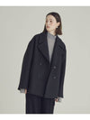 Women's Wool Overfit Half Double Peacoat Charcoal - MOTH - BALAAN 2