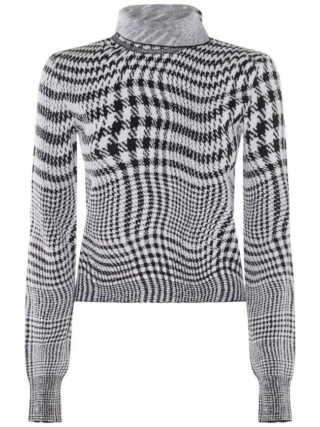 Warped Houndstooth High Neck Jacquard Turtleneck Monochrome - BURBERRY - BALAAN 2