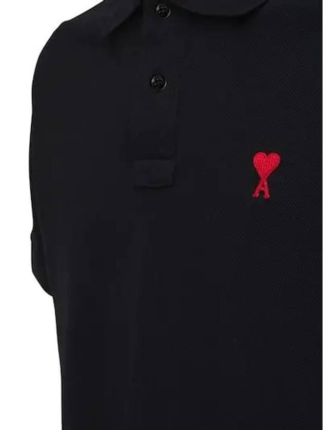 Paris Front Half Button Closure Logo Cotton Pique Polo Black - AMI - BALAAN 2