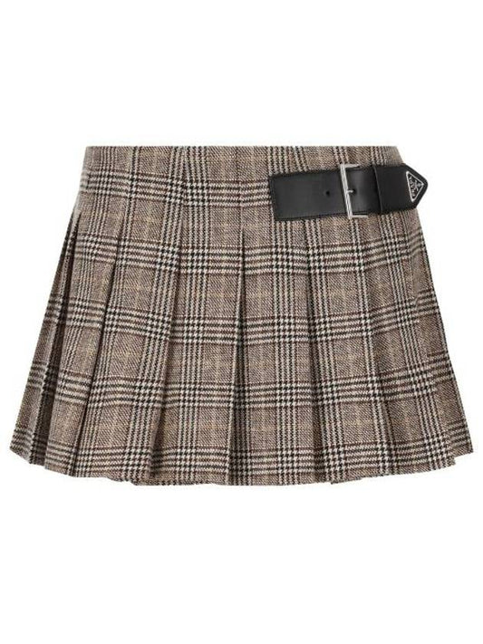 Triangle Logo Belt Mini Pleated Skirt Brown - PRADA - BALAAN 2