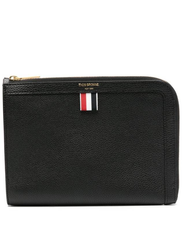 Mini Pebble Leather Gusset Clutch Bag Black - THOM BROWNE - BALAAN 3