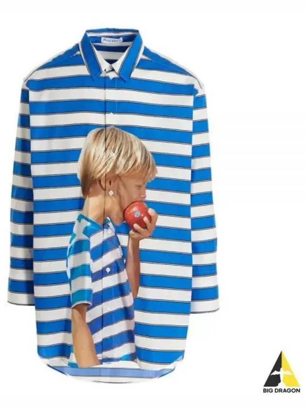 Striped Printing Oversized Long Sleeve Shirt Blue - JW ANDERSON - BALAAN 2