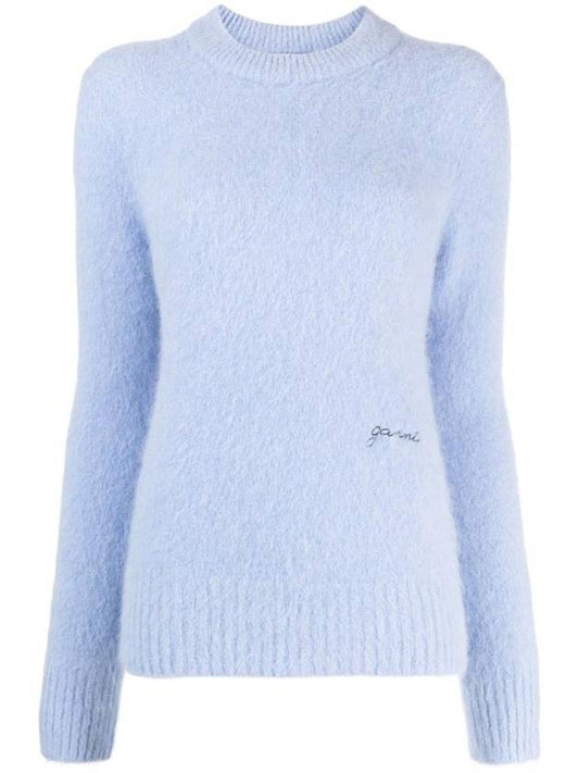 Embroidered Logo Alpaca Blend Knit Top Blue - GANNI - BALAAN 1