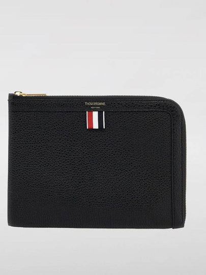 Mini Pebble Leather Gusset Clutch Bag Black - THOM BROWNE - BALAAN 2