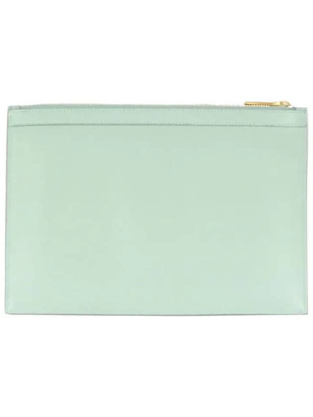 Pebble Grain Three Stripes Zipper Small Clutch Bag Light Blue - THOM BROWNE - BALAAN 4