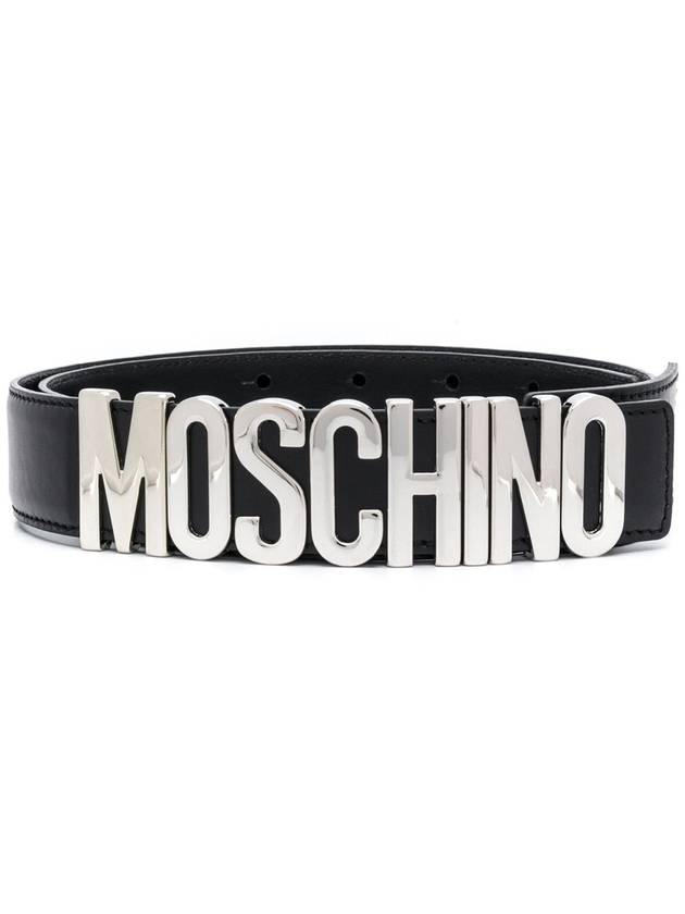 Men's Silver Logo Leather Belt Black - MOSCHINO - BALAAN 2