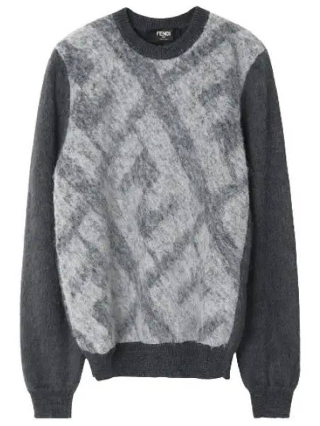 Crew Neck Alpaca Pullover Knit Top Grey - FENDI - BALAAN 2