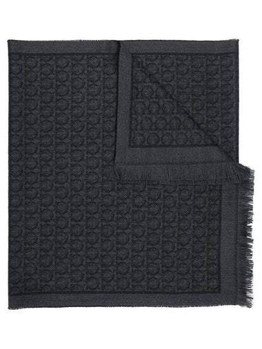 Gancini Wool Muffler Black Charcoal - SALVATORE FERRAGAMO - BALAAN 1