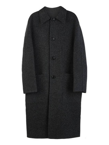 Wool Single Coat Dark Grey - AMI - BALAAN 1