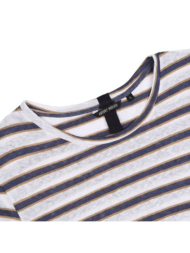 Striped linen blend short sleeve t-shirt STEE155 - IKALOOOK - BALAAN 3