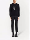 Embroidered Logo Wool Cashmere Crew Neck Knitted Sweater  Black - PRADA - BALAAN 3