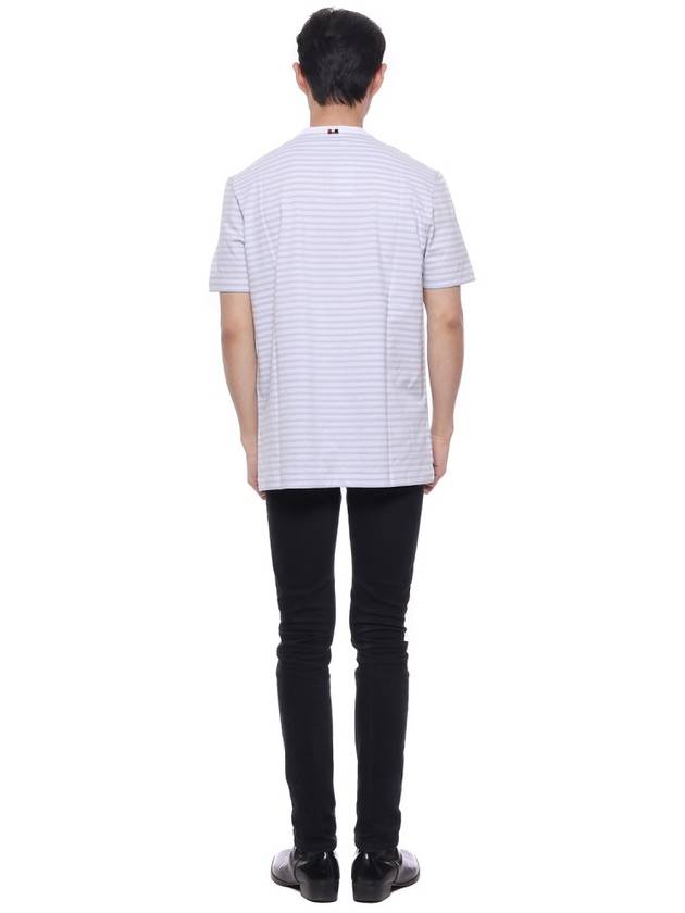 Striped Jersey Pocket Short Sleeve T-Shirt Light Blue White - THOM BROWNE - BALAAN 6