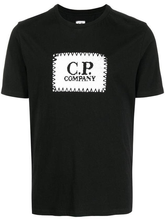 Square Logo Print Short Sleeve T-Shirt Black - CP COMPANY - BALAAN 1