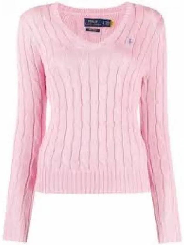 W cable knit cotton V neck sweater pink 1236397 - POLO RALPH LAUREN - BALAAN 1