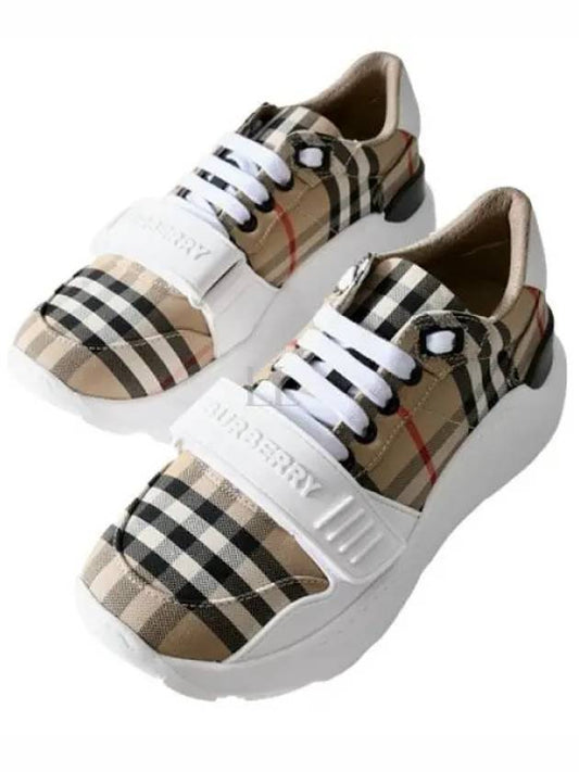 Vintage Check And Leather Sneakers White Archive Beige - BURBERRY - BALAAN 2