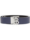 Reversible Monogram Leather Belt Navy - BURBERRY - BALAAN.