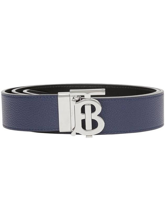 Reversible Monogram Leather Belt Navy - BURBERRY - BALAAN.