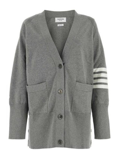 Stitched Cotton 4 Bar Cardigan Grey - THOM BROWNE - BALAAN 2