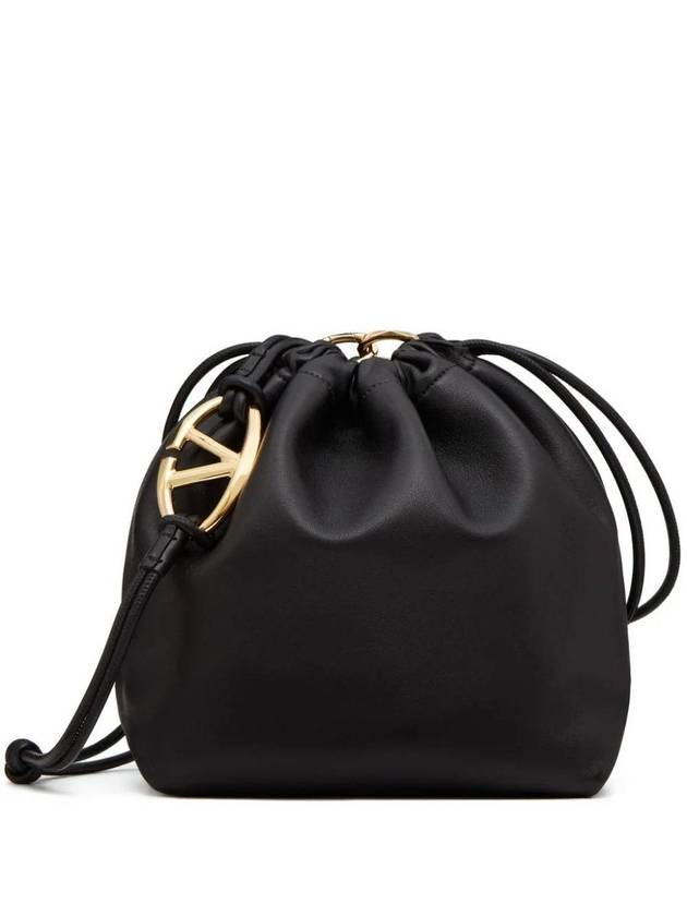 V Logo Signature Drawstring Pouf Shoulder Bag Black - VALENTINO - BALAAN 3