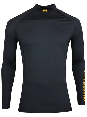 Men's Aello Print Soft Compression Golf Long Sleeve T-Shirt Black - J.LINDEBERG - BALAAN 1