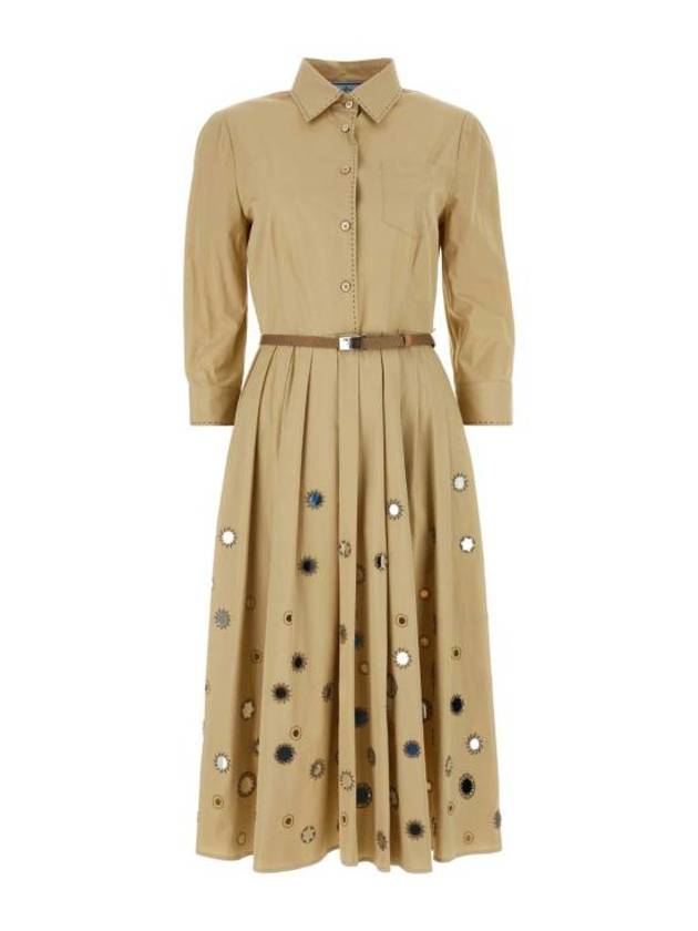 Cotton Shirt Midi Dress Beige - PRADA - BALAAN 1